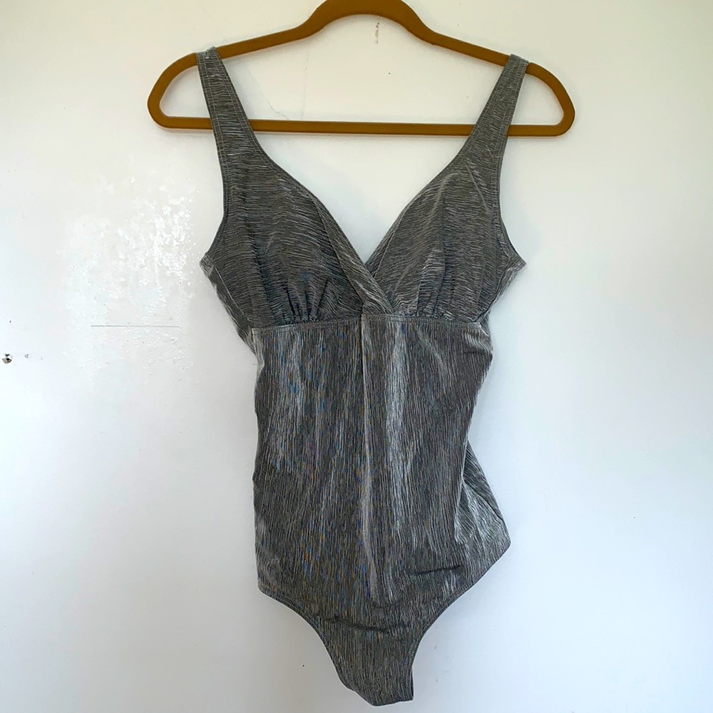 One piece Bathing Suit Swimsuit Grey Silver Shimmer Small Women Made in Italy
